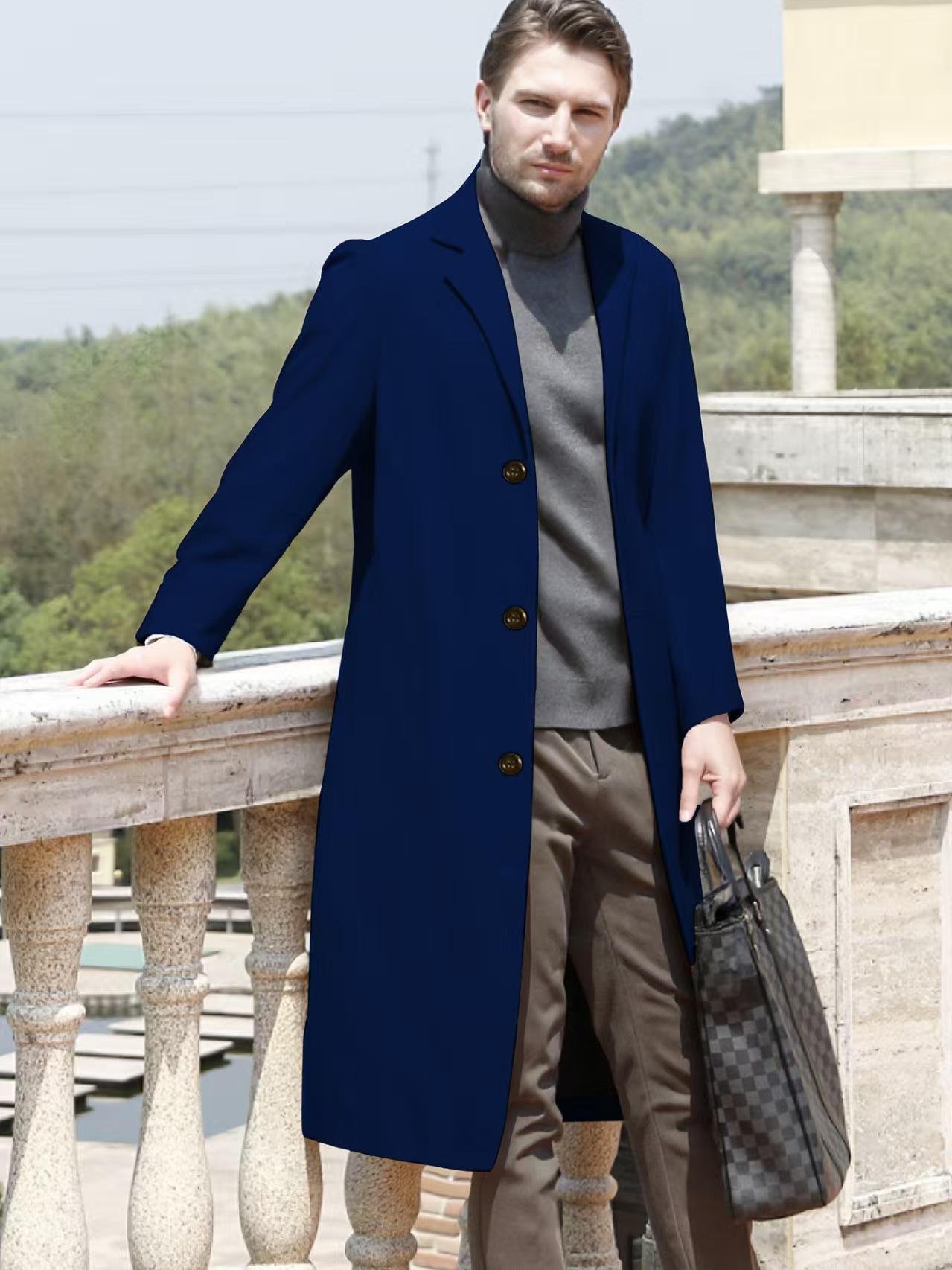 Fashion Formal Men's Stylish Casual Long Windbreaker Clothes Coat Winter Plus Size with Button