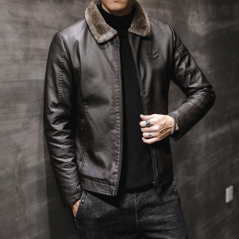 OEM Service Custom Logo Winter Men's Jacket Thick Leather with Faux Fur Collar Windproof Warm Coat Good Quality