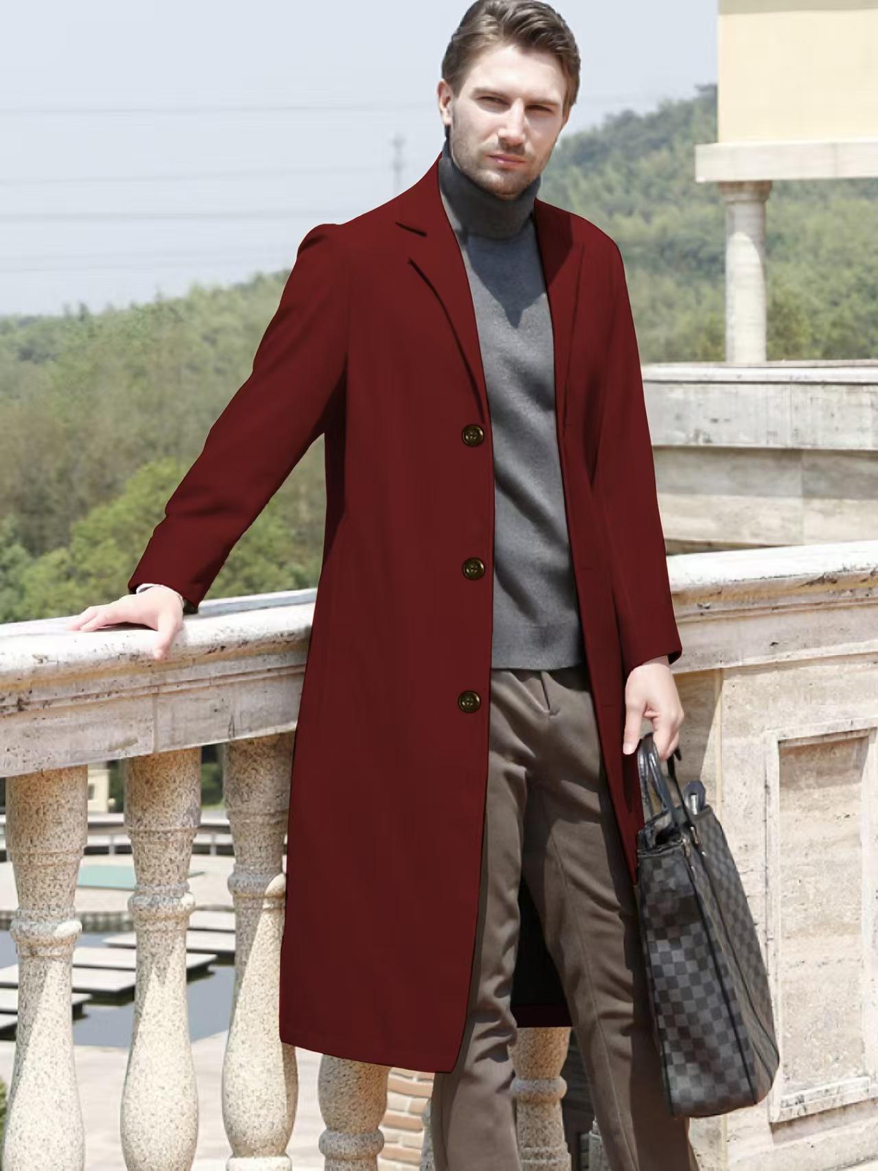 Fashion Formal Men's Stylish Casual Long Windbreaker Clothes Coat Winter Plus Size with Button